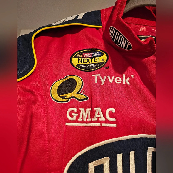 Dupont Jeff Gordon Red Racing Jacket snap front flames on sleeves Size Large - Picture 3 of 14